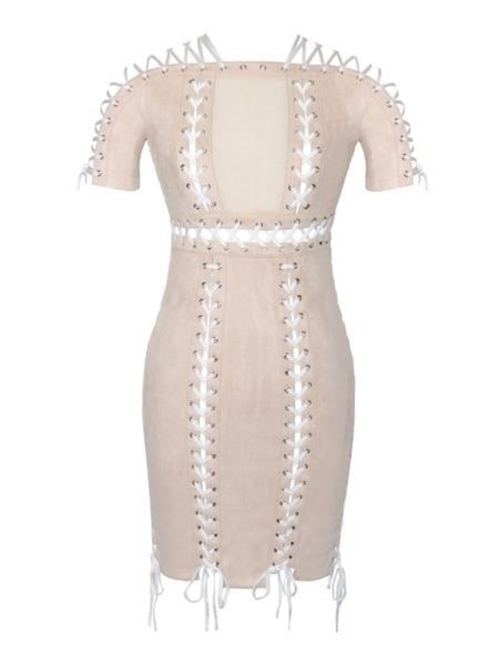 Beige Lace-Up Sheath Dress